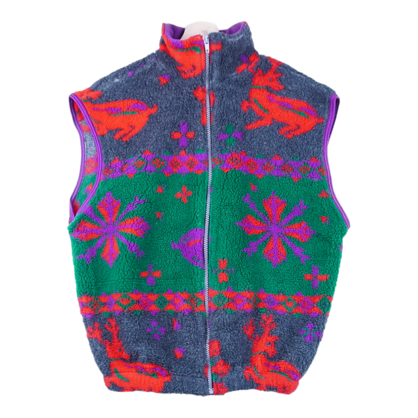 90s KUP Line Fleece Vest Green Red S/M