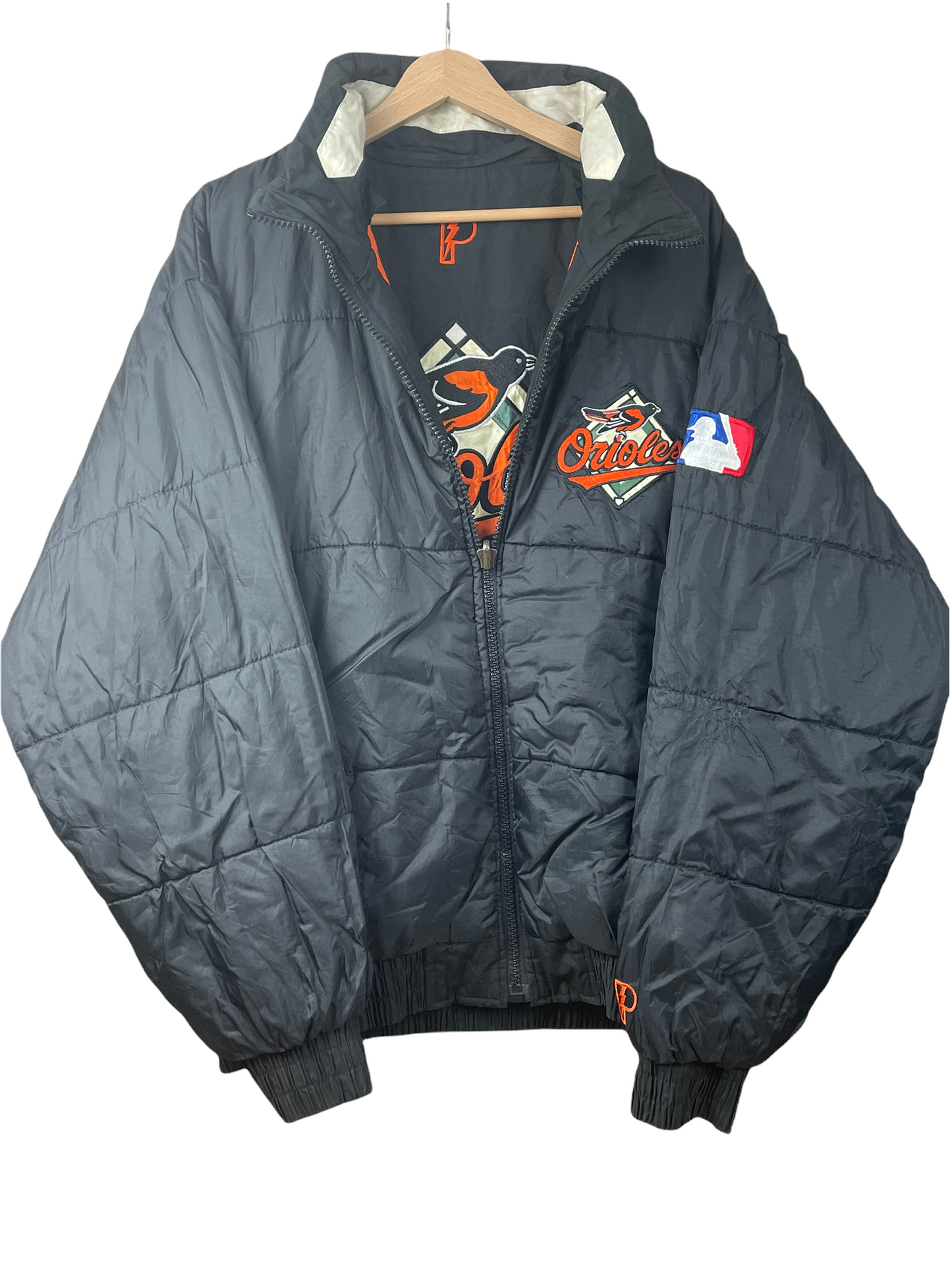 90s Pro Player Baltimore Orioles, MLB Jacket Black Orange