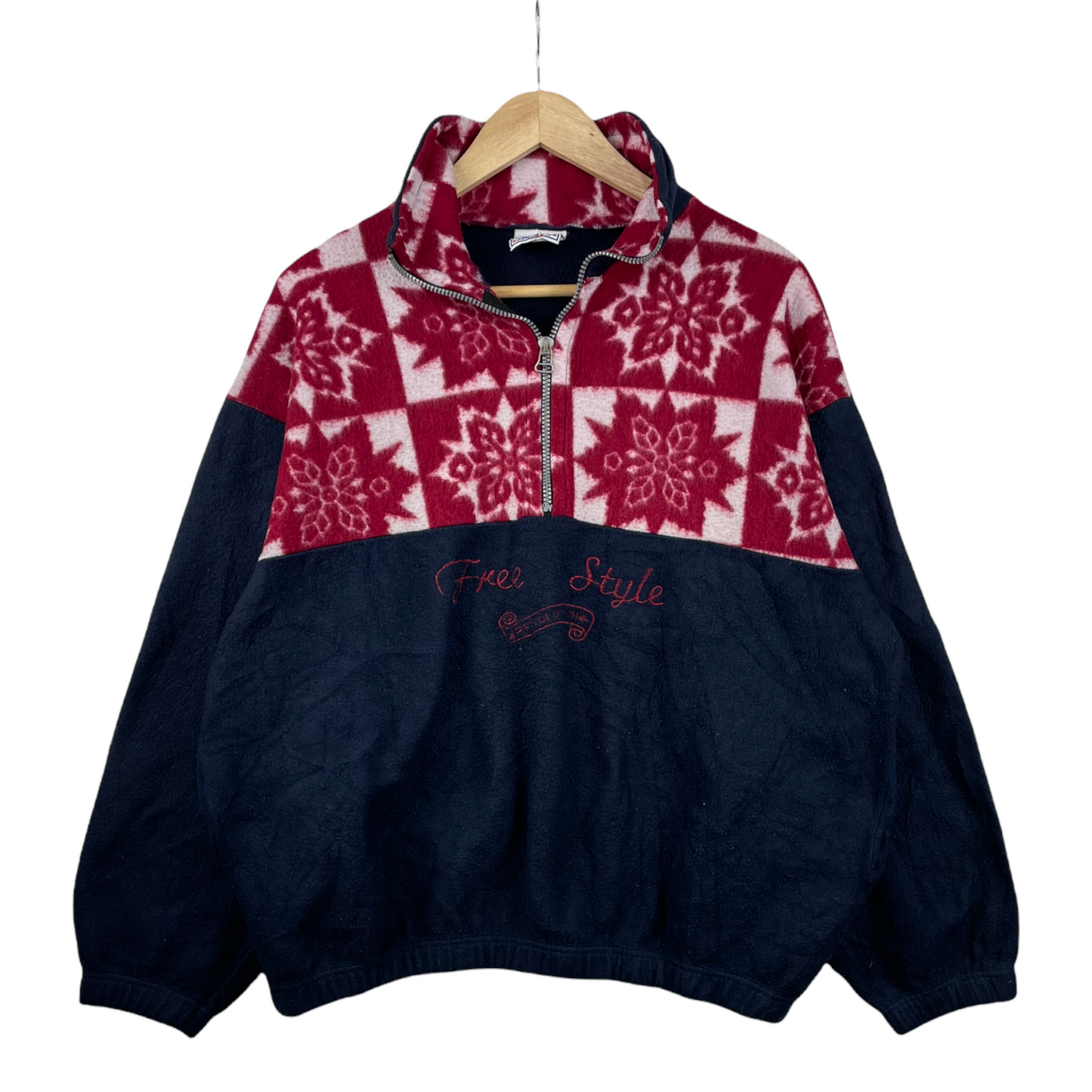 90s Unbranded Crazy Fleece Navy Red M