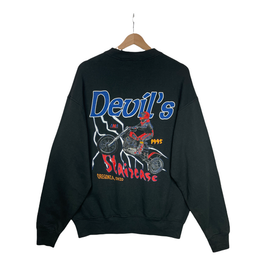 90s Fruit of the Loom Devil's Staircase Sweatshirt Black L