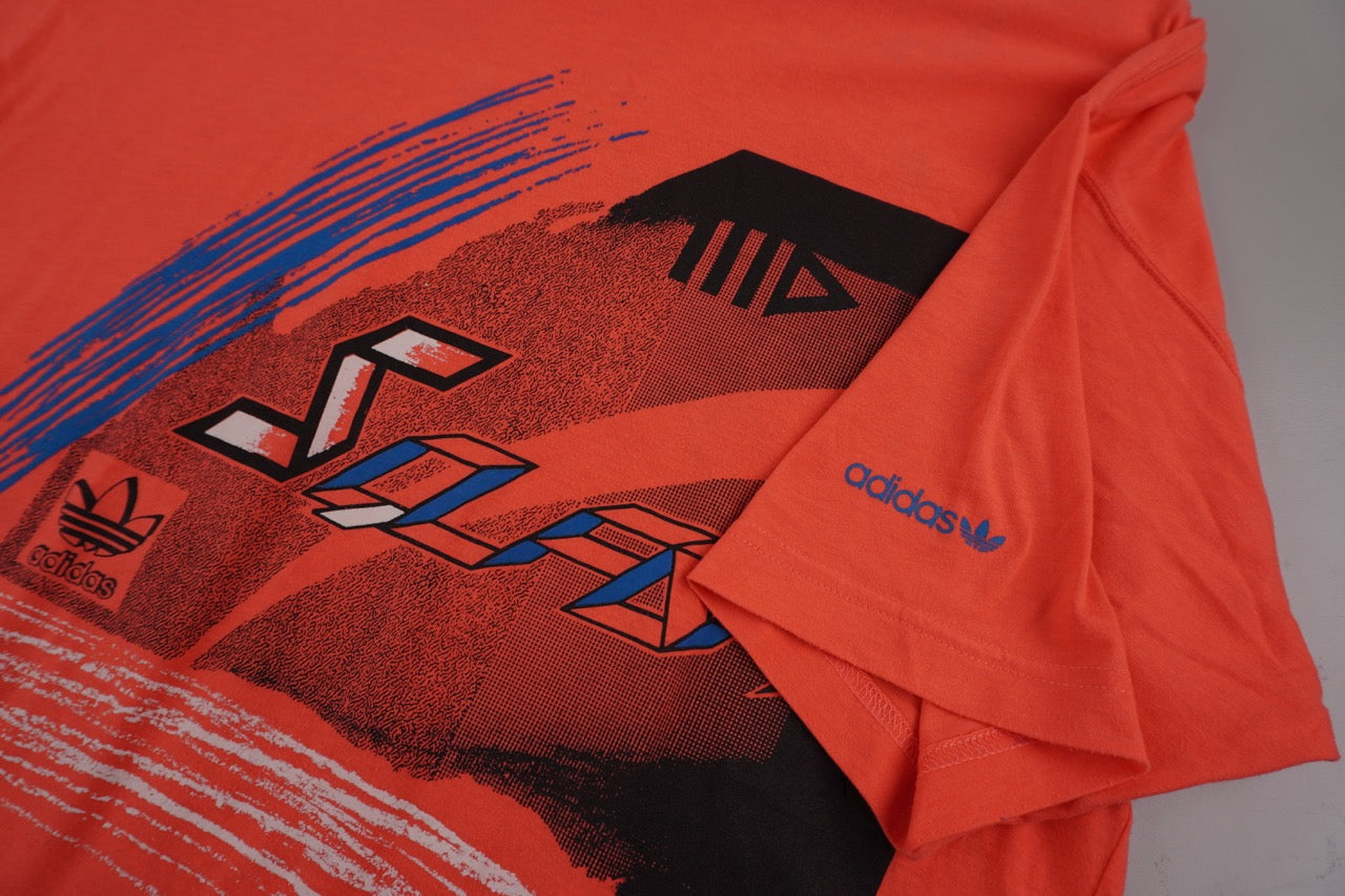 90s Adidas Squash T-Shirt Neon Coral   L