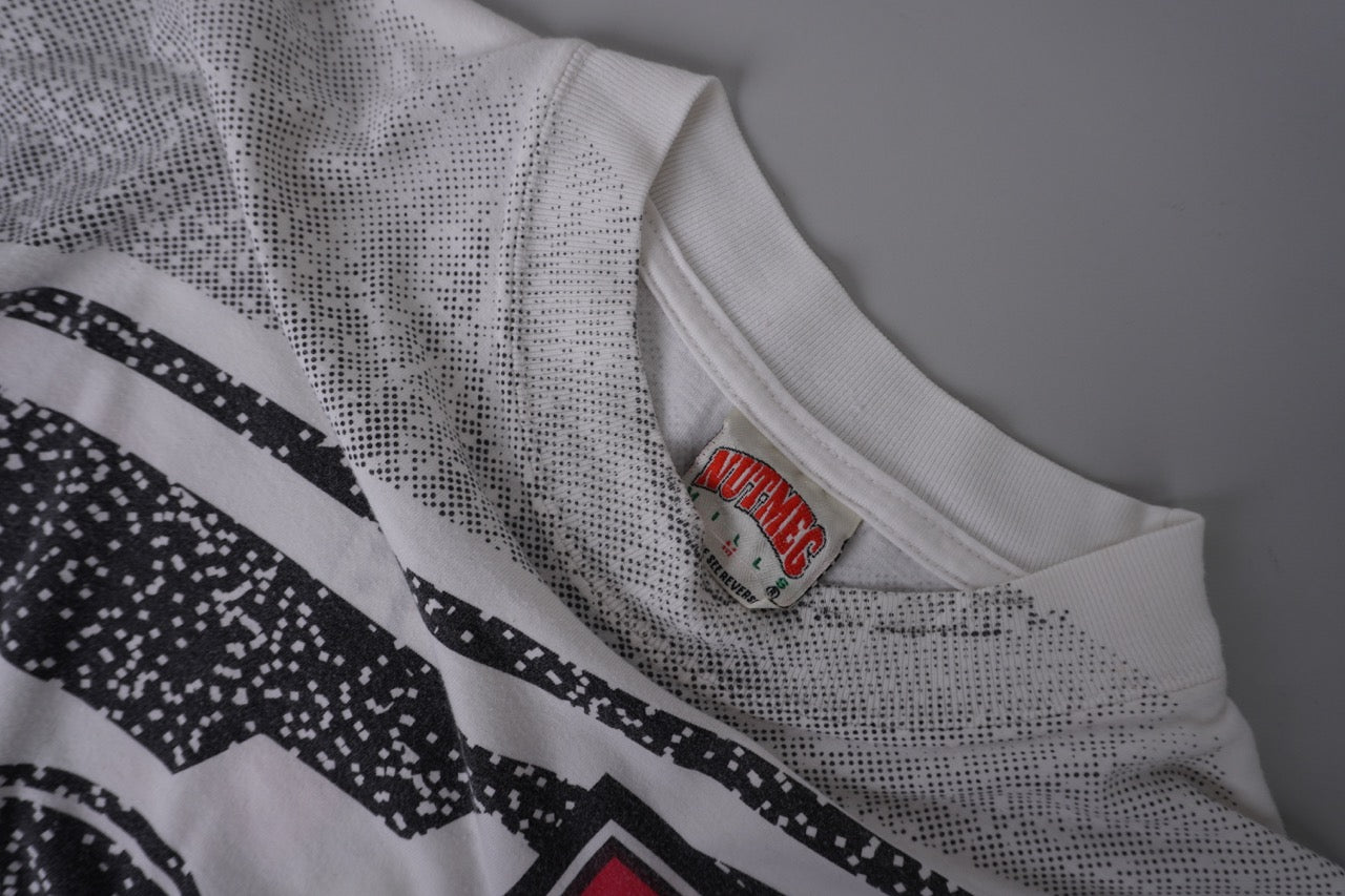 90s Nutmeg Mills AFC Sunderland Blackcats Premier League Football Allover Print T-shirt White Red M/L