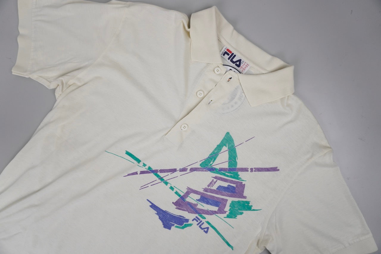 90s Light Yellow Fila Tennis Poloshirt