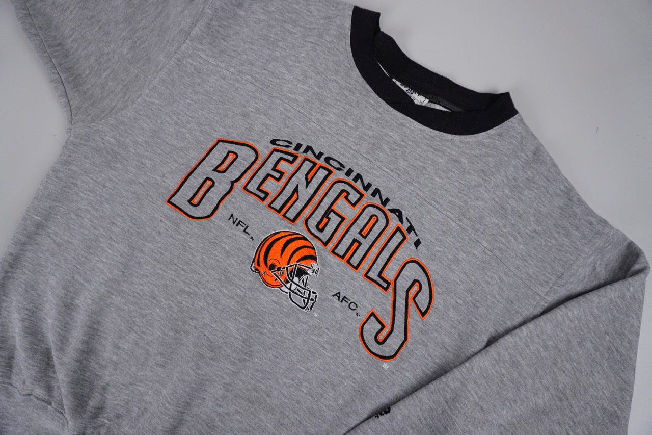 90s Lee Sport Cincinnati Bengals NFL Sweatshirt Grey Orange L/XL