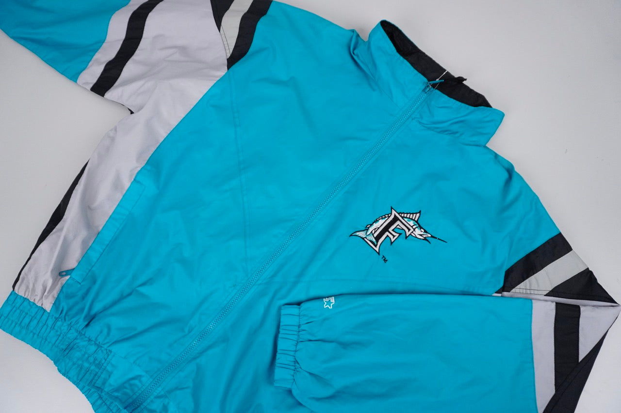 90s Starter Florida Marlins MLB Light Jacket Turquoise Grey XL