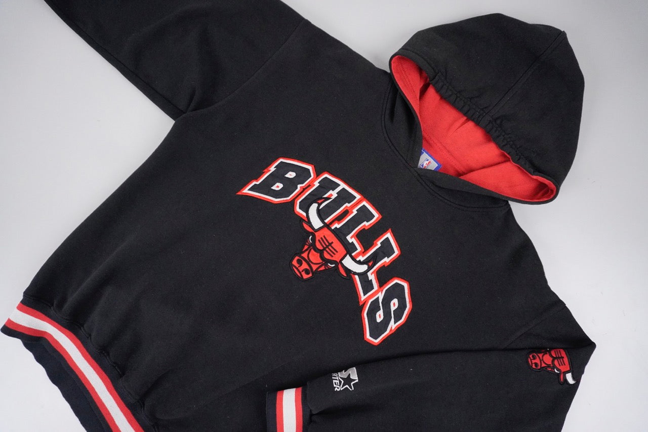 90s Starter Chicago Bulls NBA Hoodie Black Red S/M