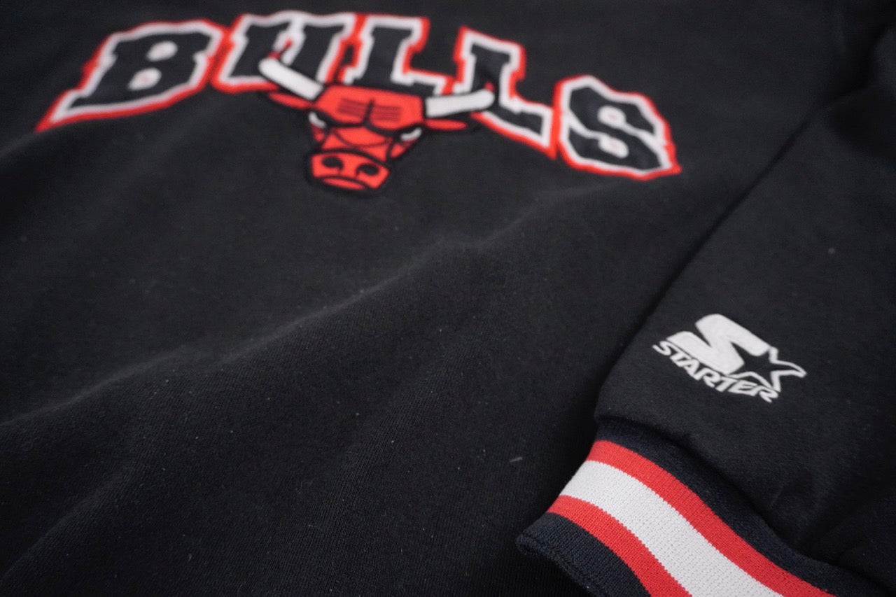 90s Starter Chicago Bulls NBA Hoodie Black Red S/M