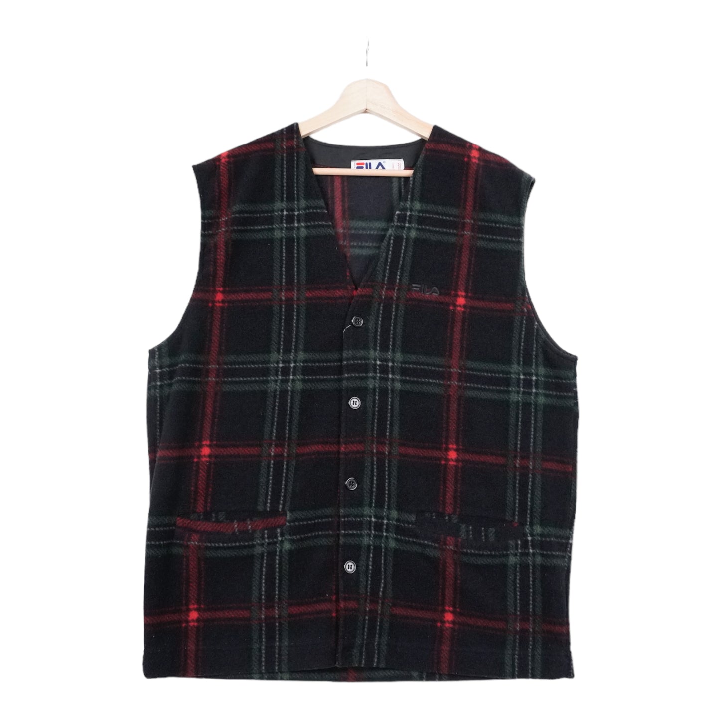 90s Fila Fleece Vest Black Red XL/XXL