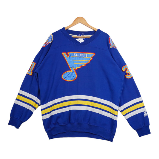 90s Starter St. Louis Blues Curtis Joseph NHL Sweatshirt Blue L
