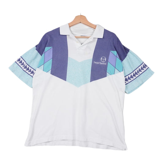 80s Sergio Tacchini T-shirt White Blue, turquoise M