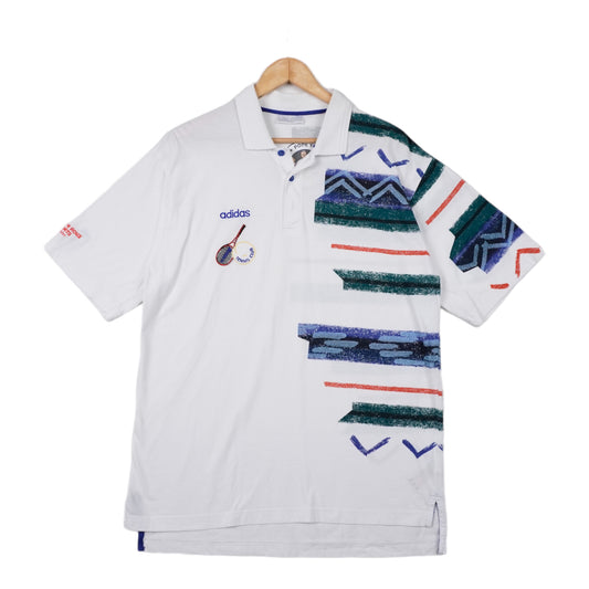 90s Adidas Tennis Polo White Green L