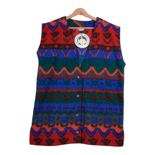 90s Unbranded Fleece Vest Red green blue M