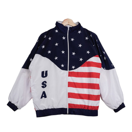 80s USA Trackjacket White blue red  M