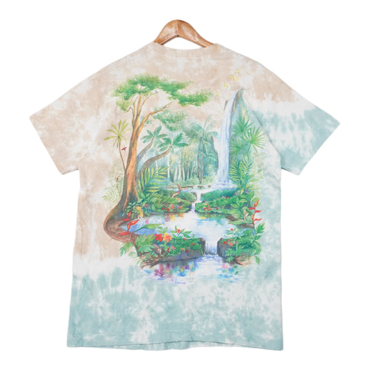 90s Liquid blue T-shirt Beige Green L