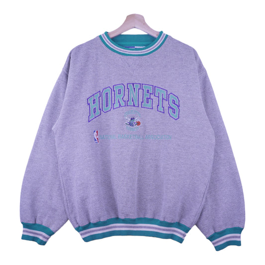 90s Logo Athletic Charlotte Hornets NBA Sweatshirt Grey Blue M