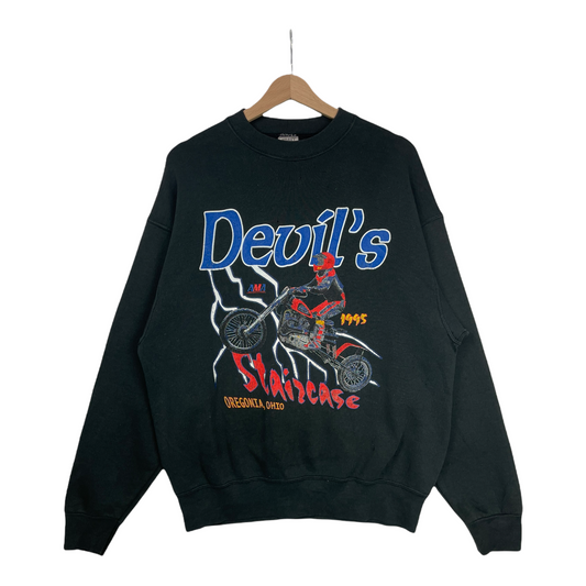 90s Fruit of the Loom Devil's Staircase Sweatshirt Black L