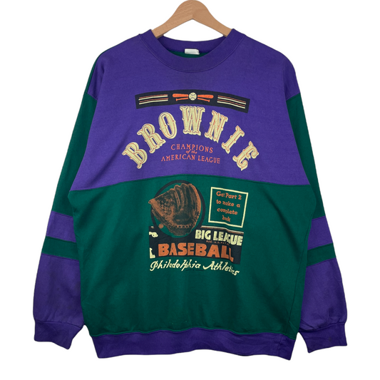 80s Unbranded Sweatshirt Purple Green L