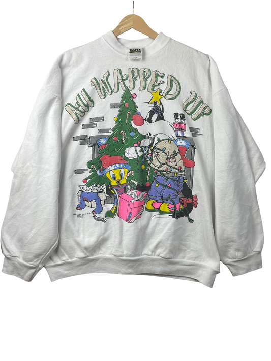 90s Looney Tunes Christmas Sweatshirt white L