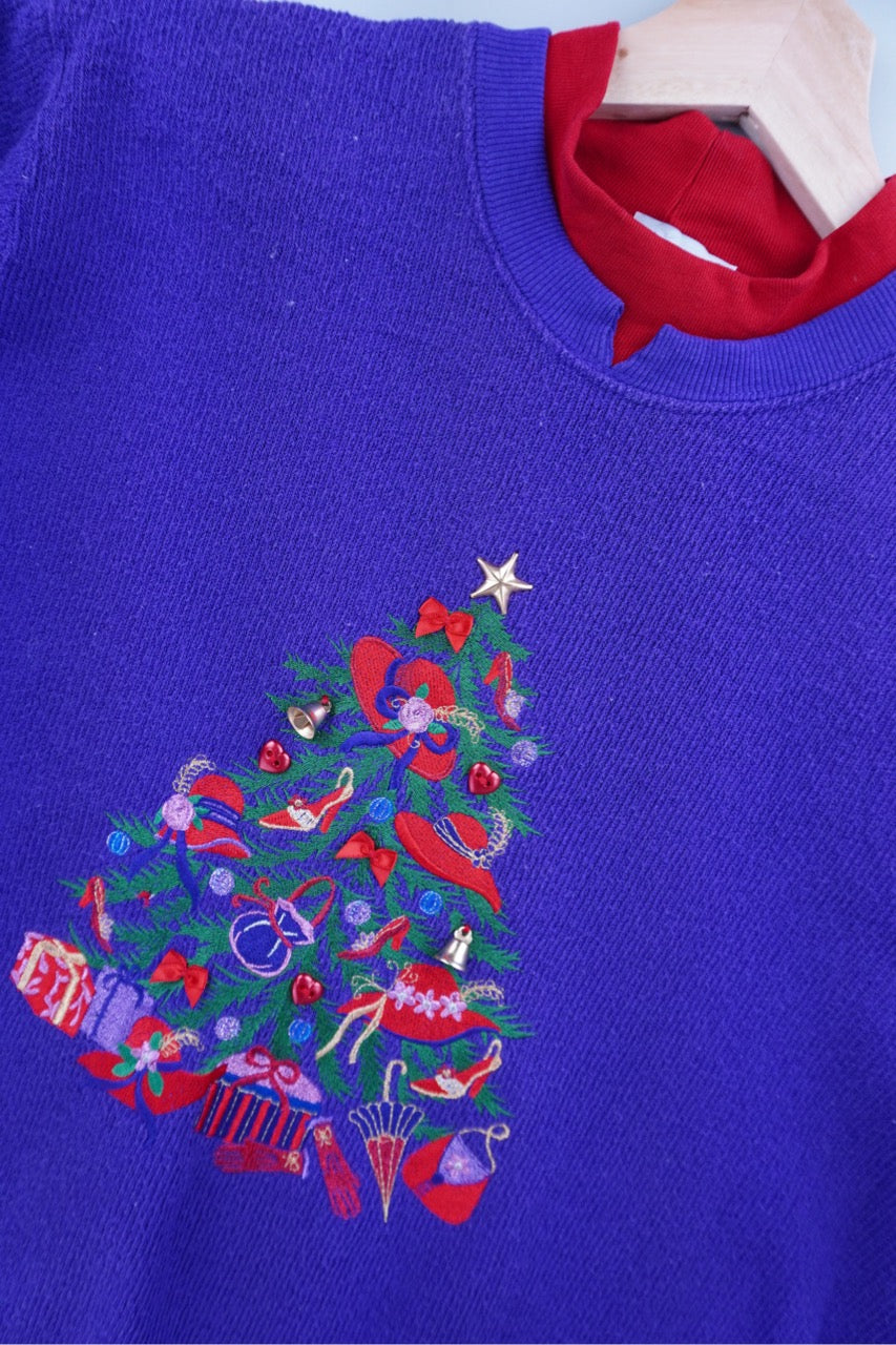 90s Bonworth Christmas Sweatshirt Purple  L