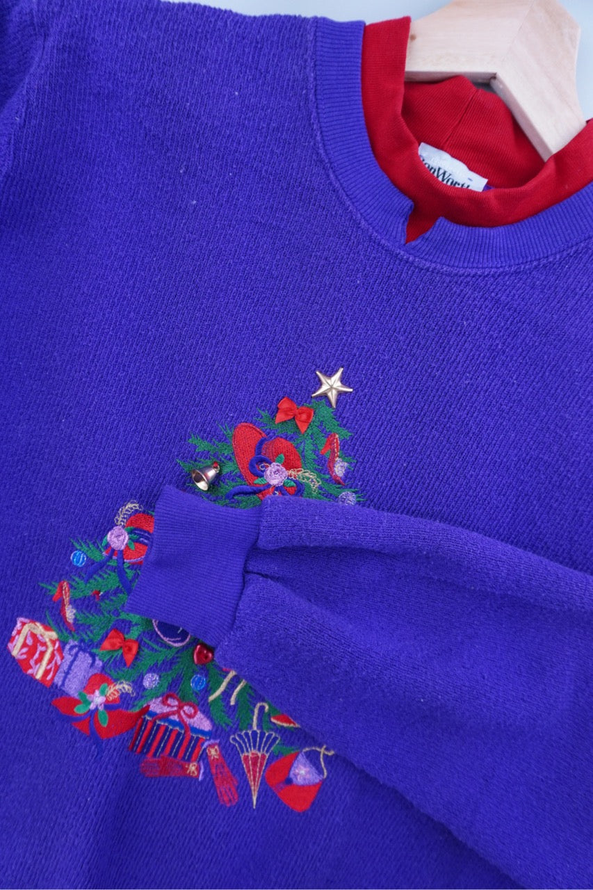 90s Bonworth Christmas Sweatshirt Purple  L