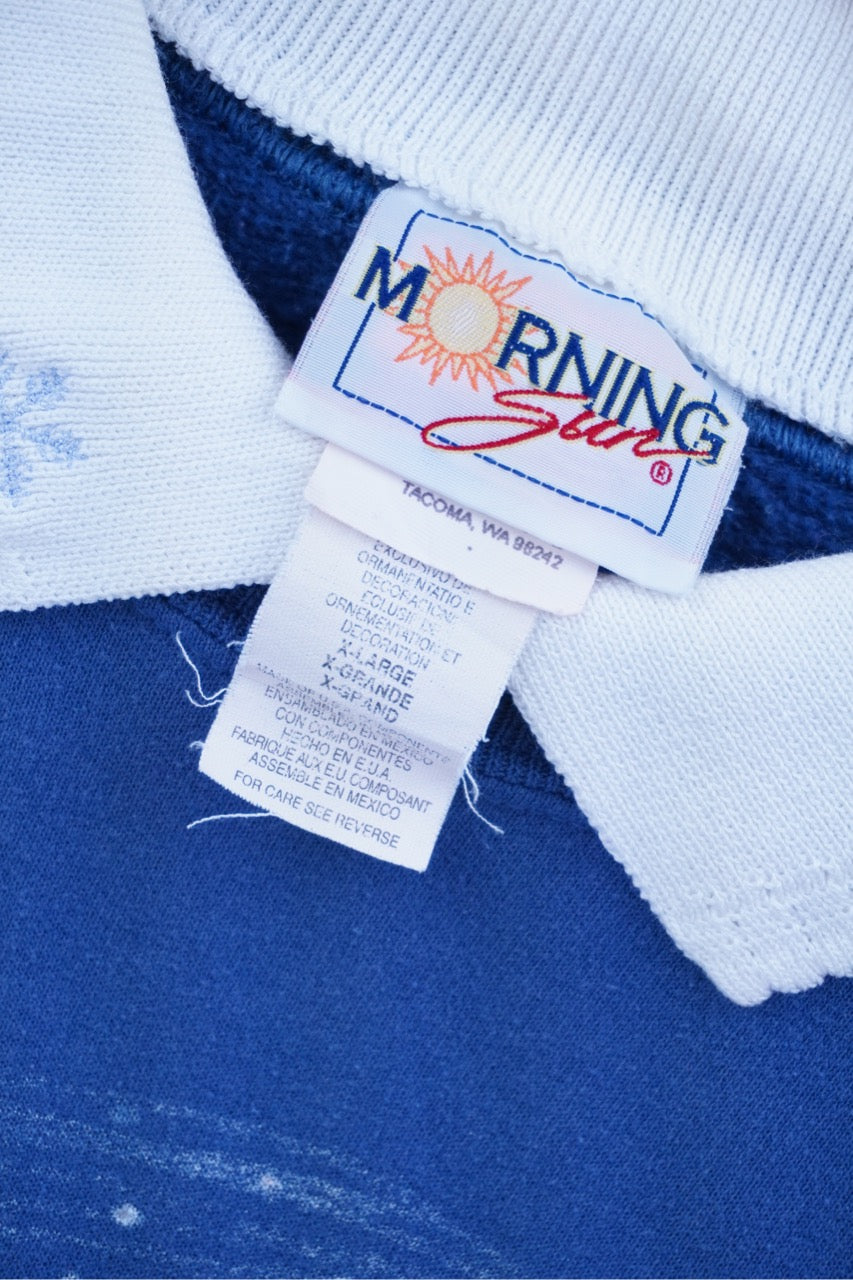 90s Morning Sun  Christmas Sweatshirt Blue  XL