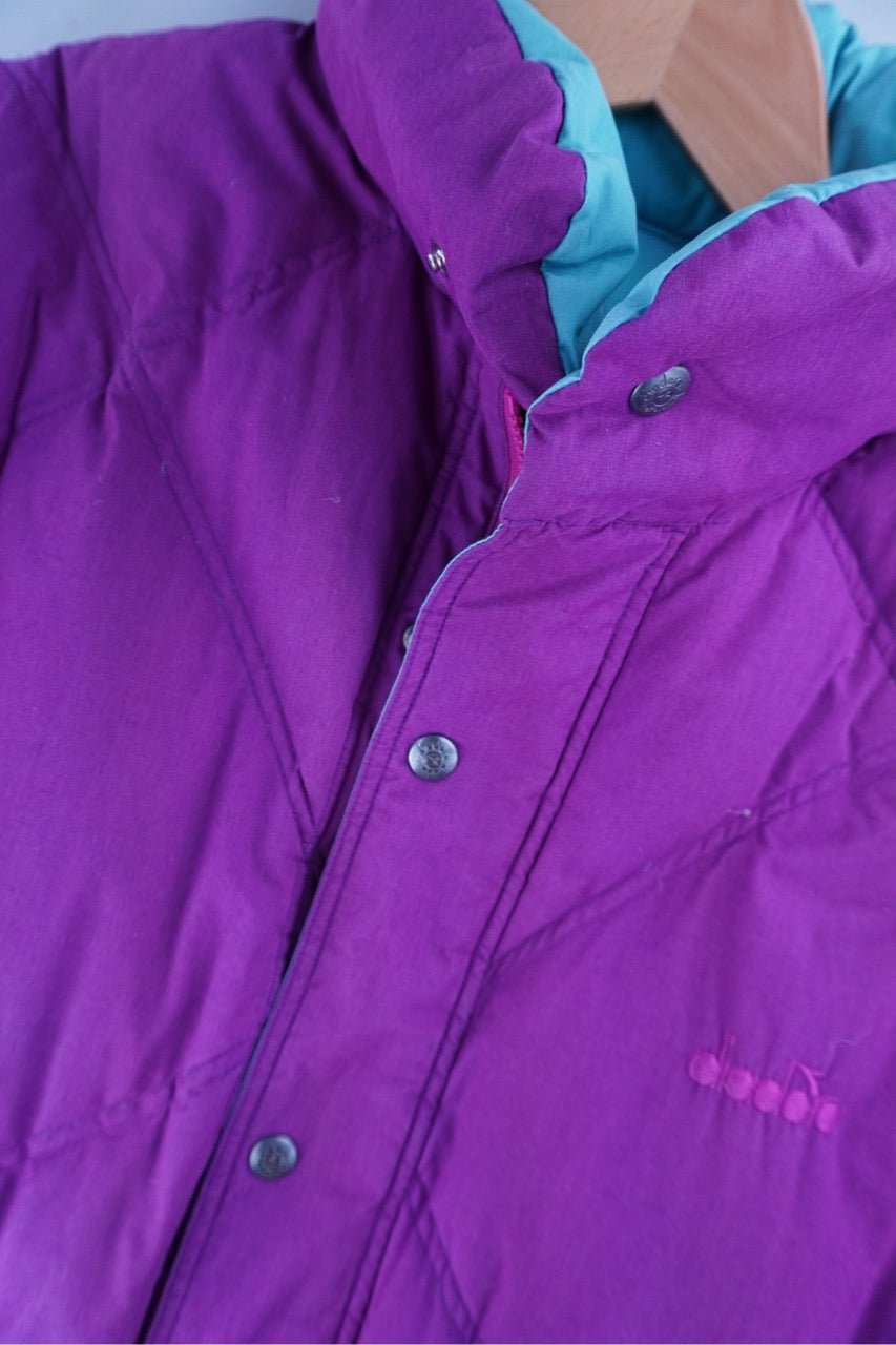 90s Diadora Ski Down Jacket Purple Turqoise L/XL