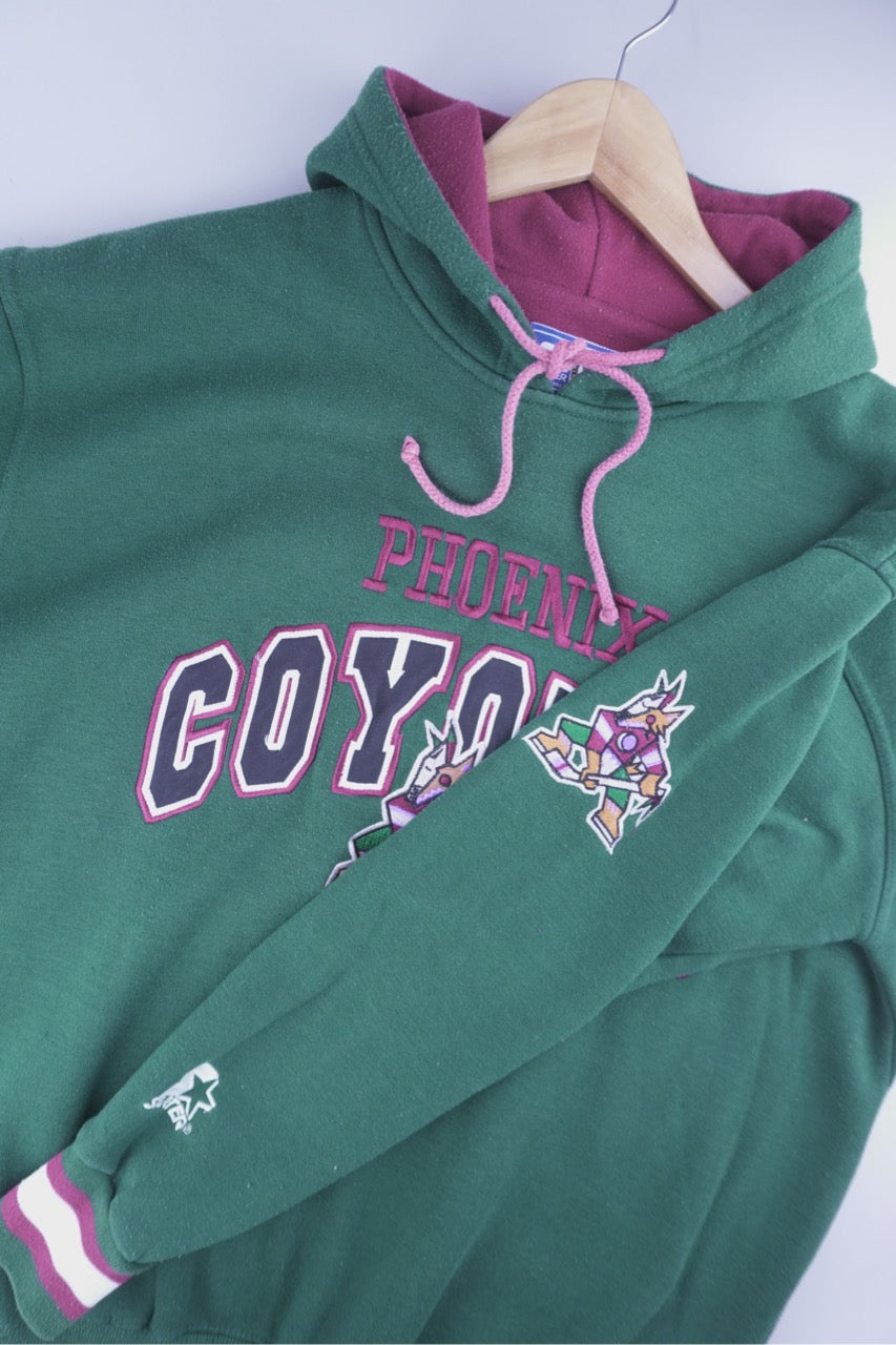 90s Starter Phoenix Coyotes NHL Hoodie Green Red L