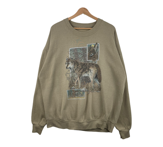 90s Jerzees Animal Print Sweatshirt Beige XL