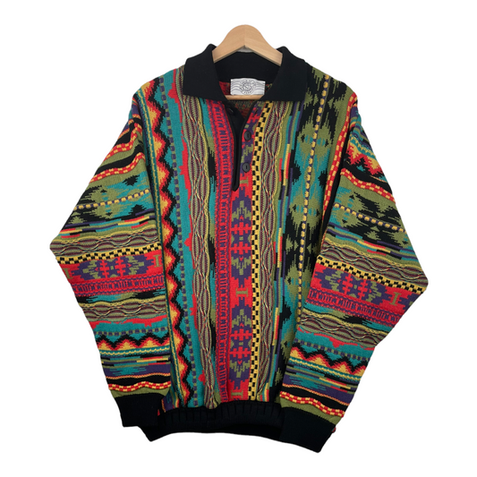 90s World of Man's Fashion Coogi Style Knit Red Colorful L