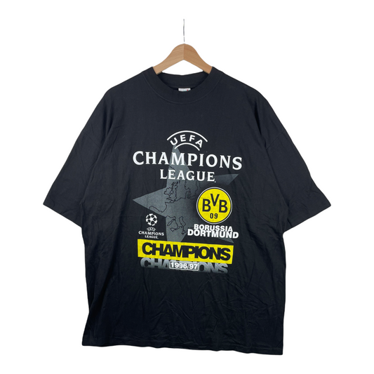 90s BVB Dortmund Champions League 96/97 Champions T-Shirt Black Yellow XL