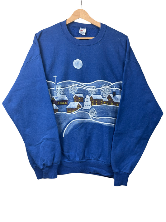 90s Jerzees Christmas Sweatshirt blue