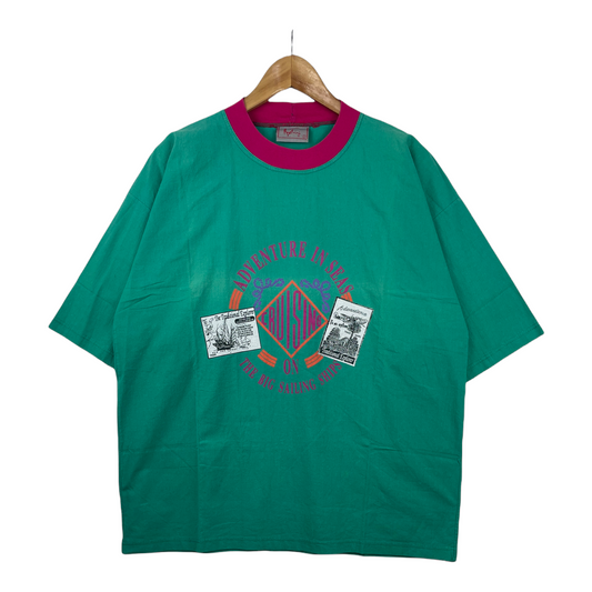 90s Italian Brand T-Shirt Green Pink L/XL