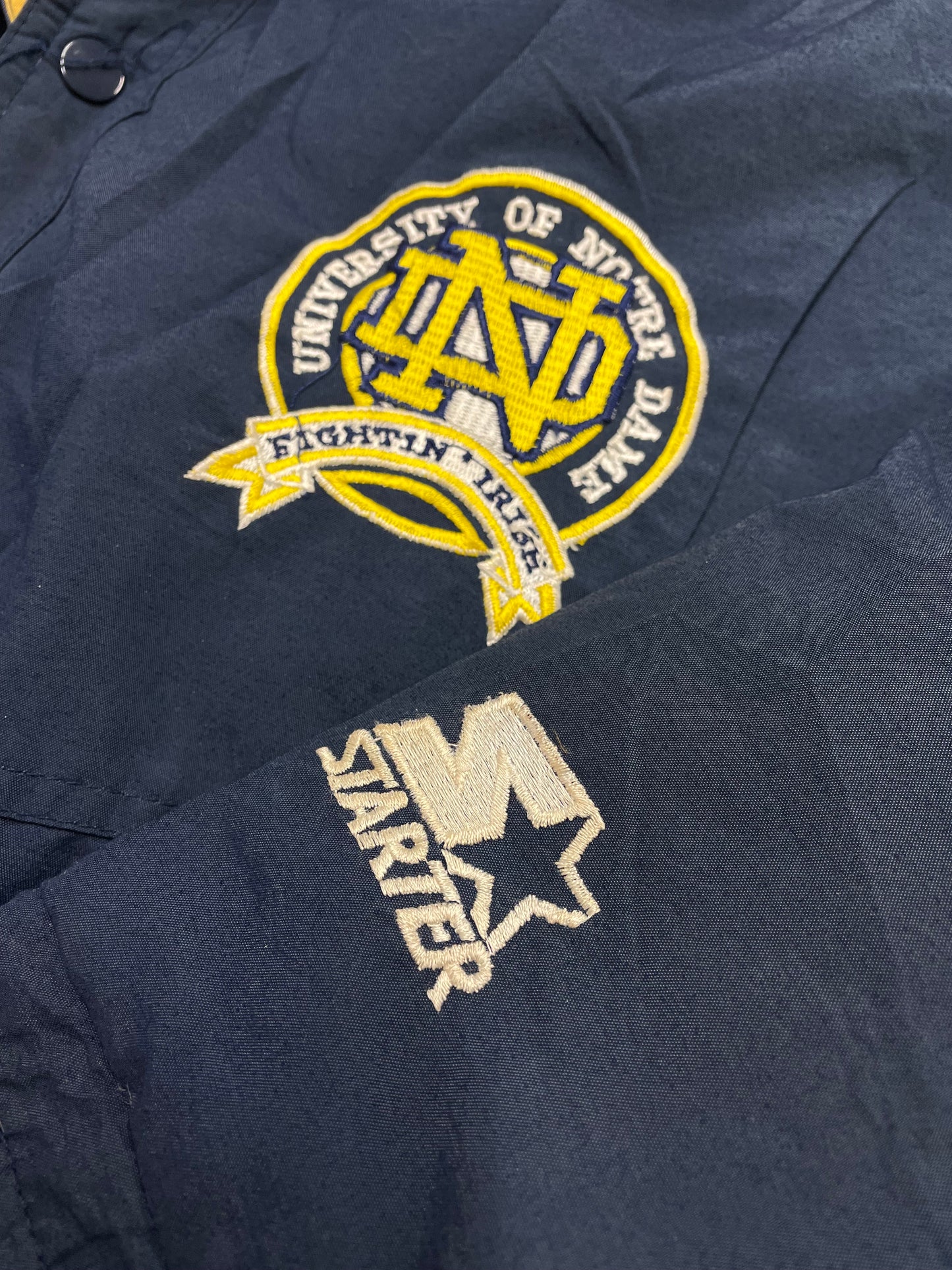80s Starter Notre Dame Fighting Irish NCAA Jacket Navy Yellow L