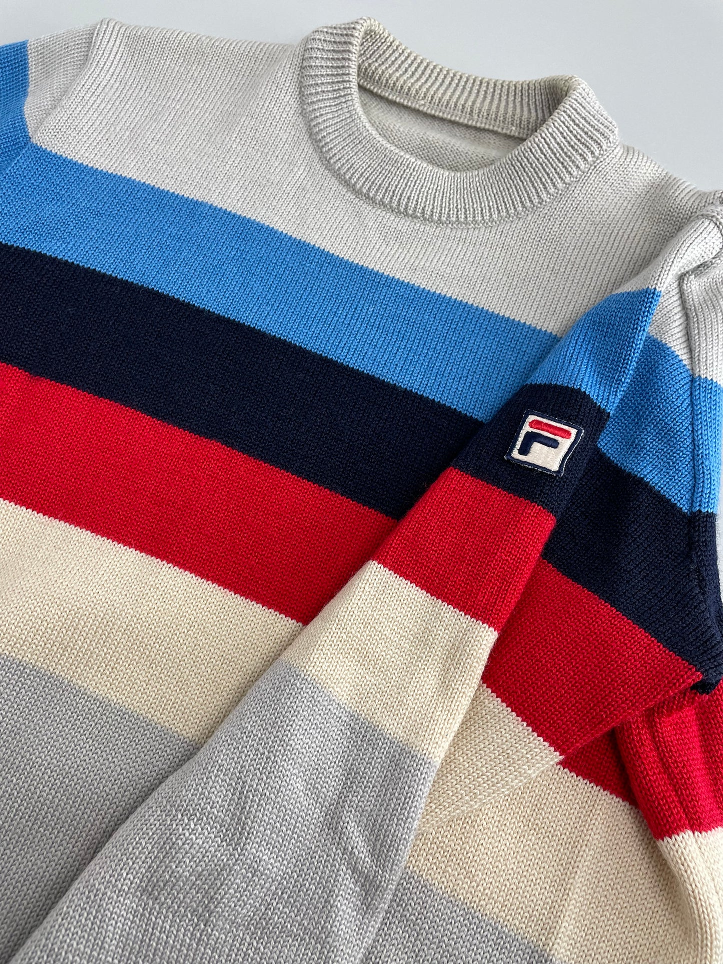 80s Fila Knit Grey Blue M