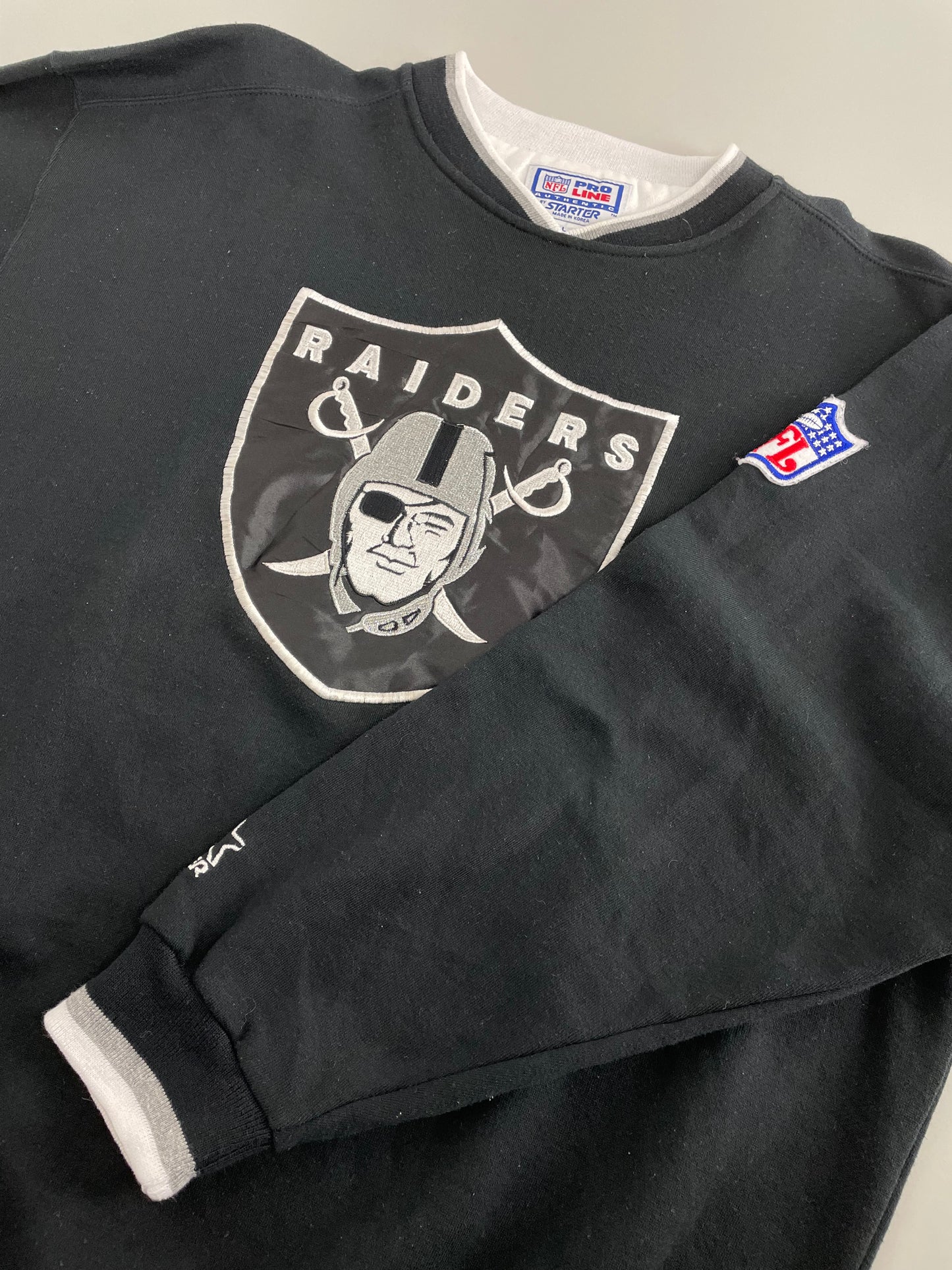 Vintage Raiders Hoodie Starter Black Embroidered 90s -   Israel