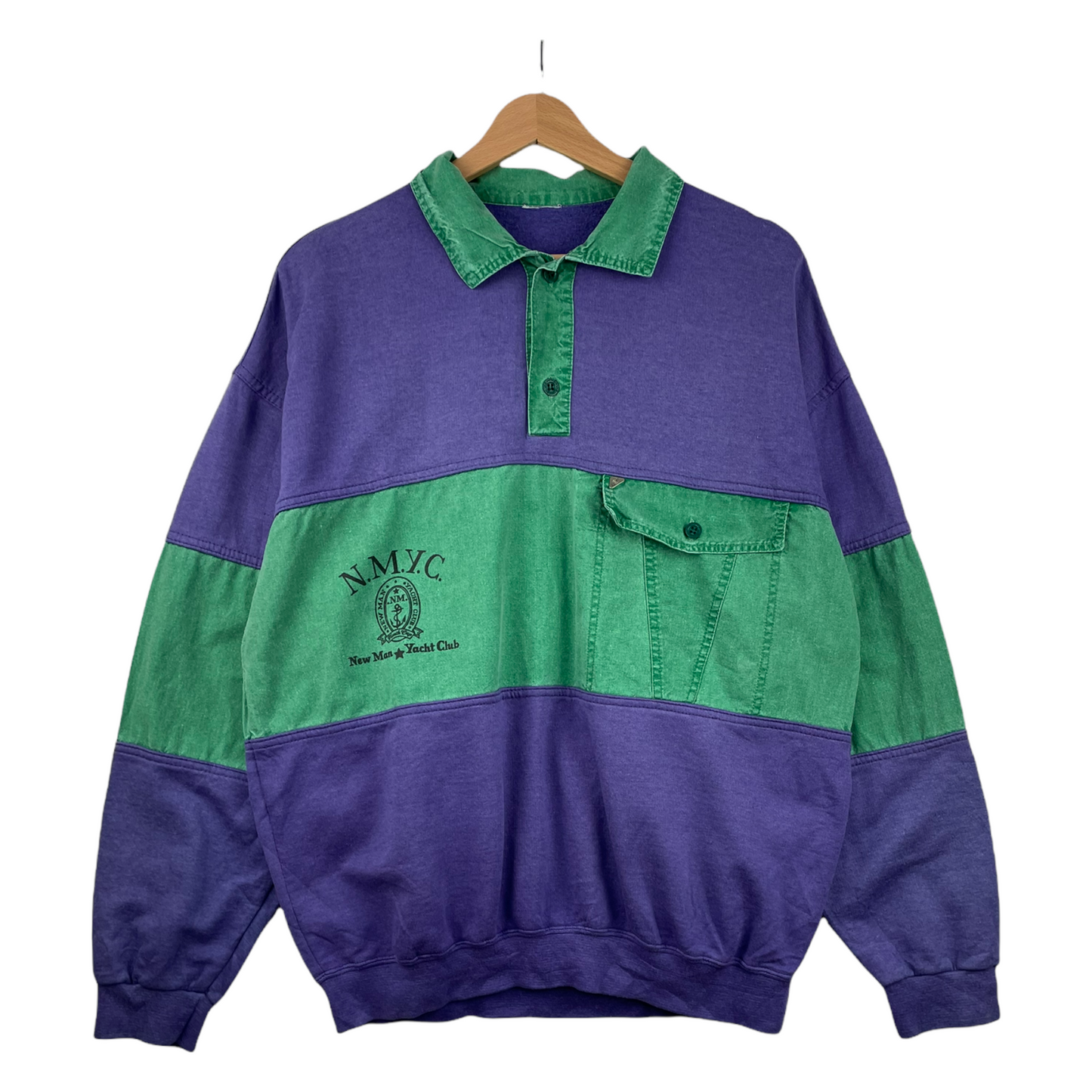 80s New Man Sweatshirt Purple Green M