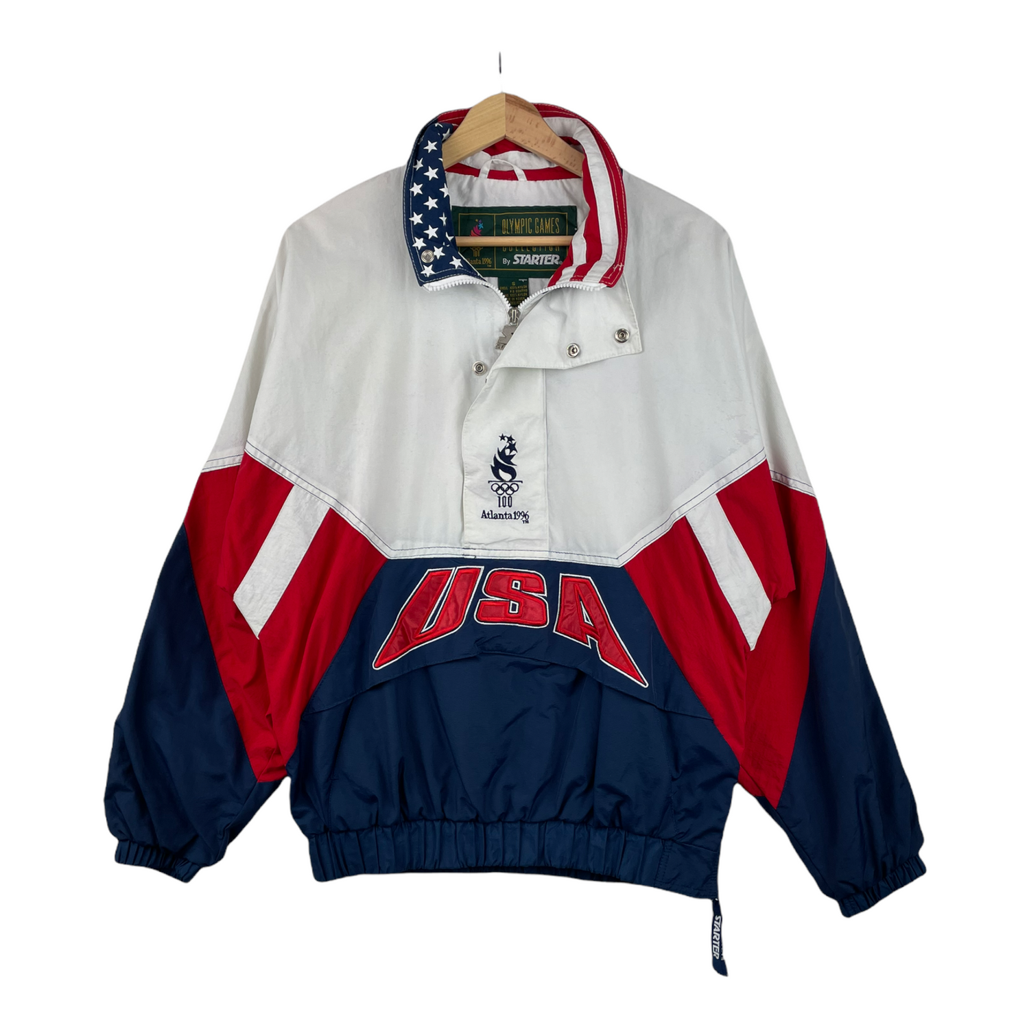 90s Starter Team USA Atlanta 1996 Jacket White Navy S/M
