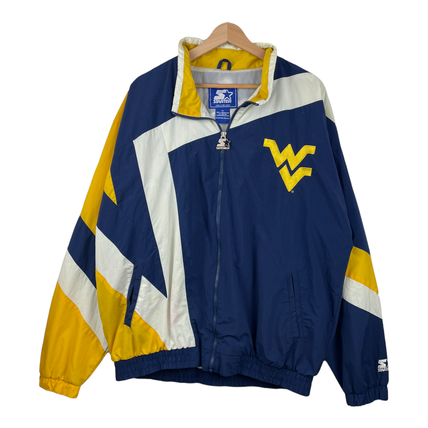 90s Starter West Virginia NCAA Jacket Blue Yellow XL