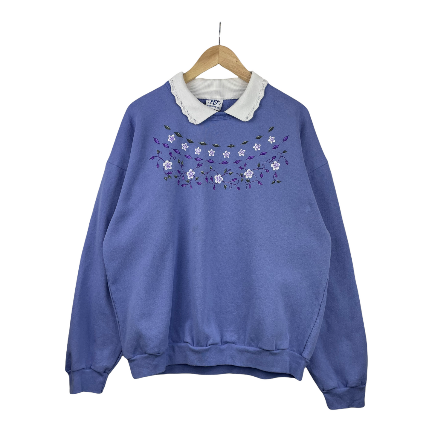 90s PFI Fashions Inc.  Flower Sweatshirt Blue  L