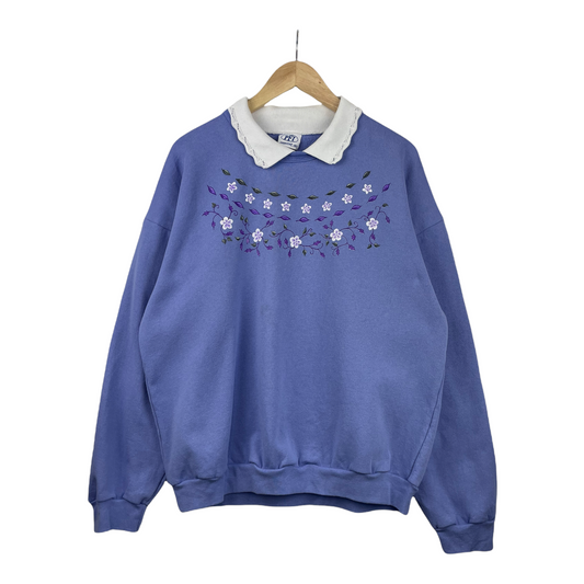 90s PFI Fashions Inc. Flower Sweatshirt Blue L