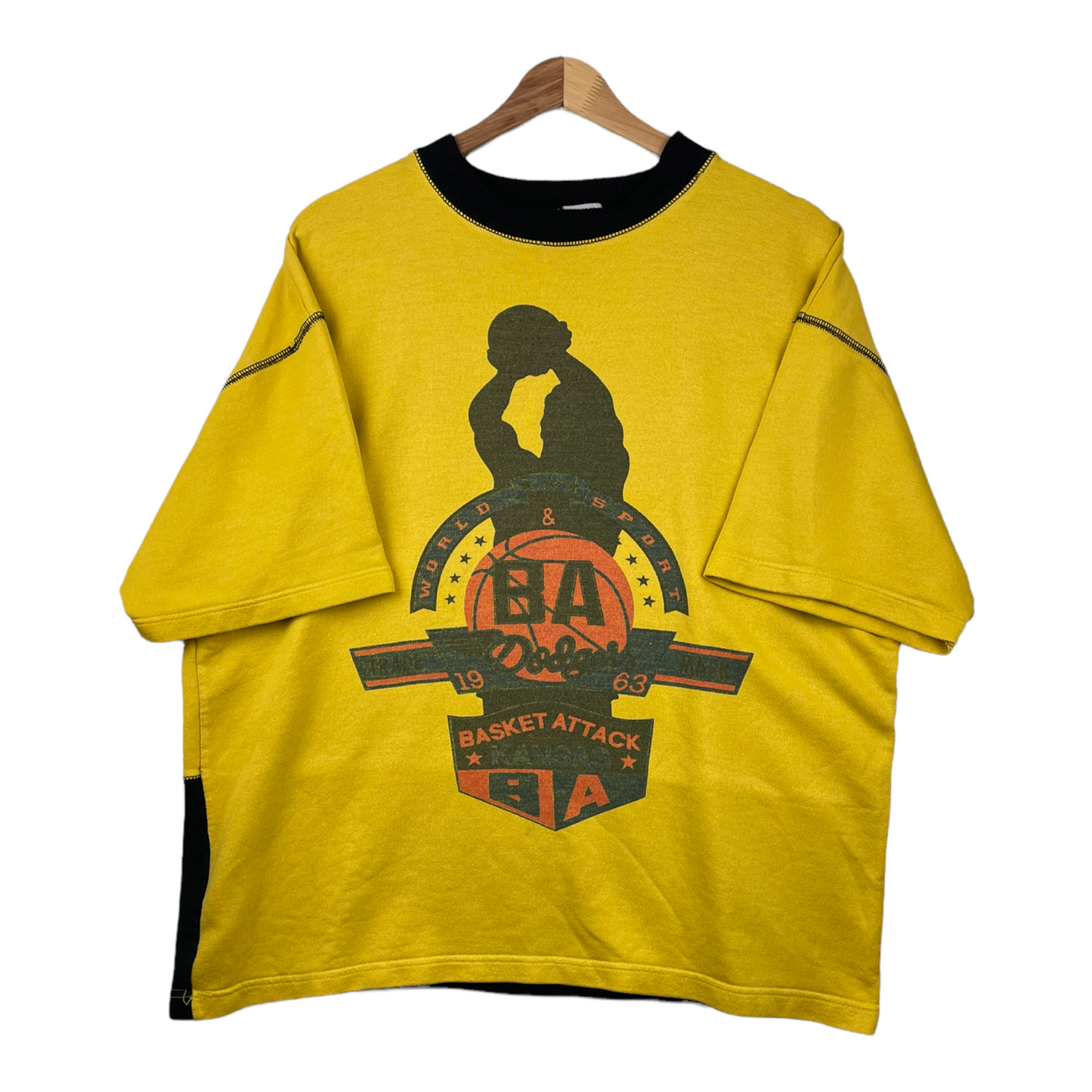 80s Unbranded Basketball T-Shirt Yellow  L