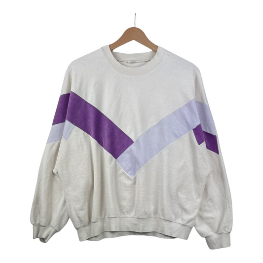 80s Unbranded Velours Sweatshirt White Purple S/M
