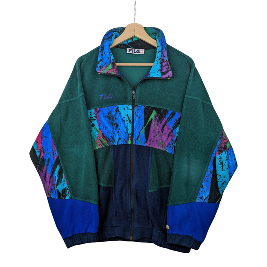 90s Fila Ski Italia Crazy Fleece Green Blue XL/XXL