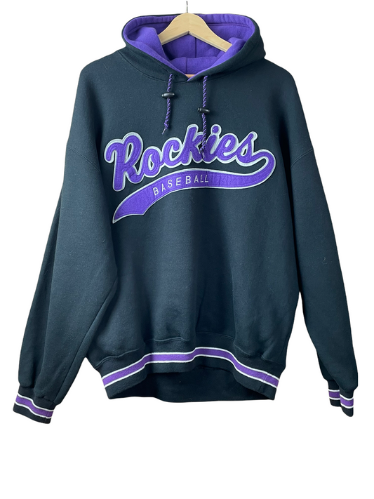 90s Colorado Rockies MLB Starter Hoodie Black Purple L