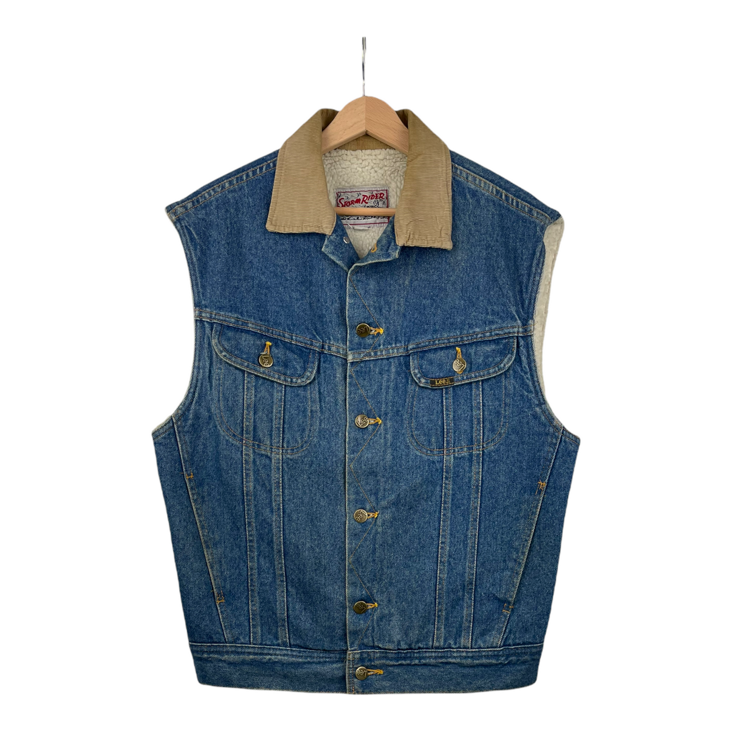 90s Lee Stormrider Jeans Vest Blue Beige M