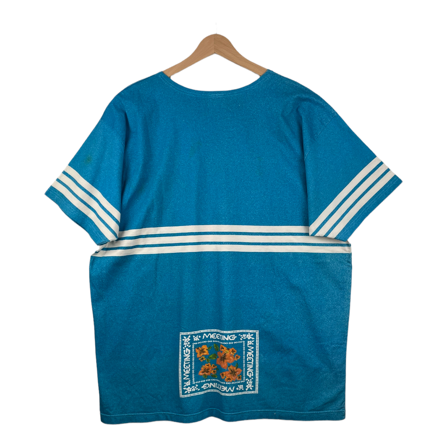 90s Meeting Sport & People Hawaii T-Shirt Blue  L