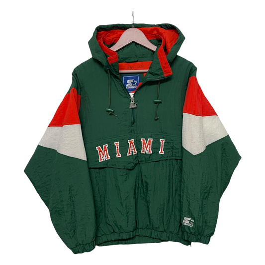 90s Starter Miami Hurricanes NCAA Jacket Green Orange M
