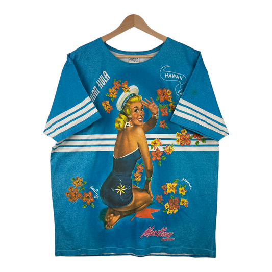 90s Meeting Sport & People Hawaii T-Shirt Blue L