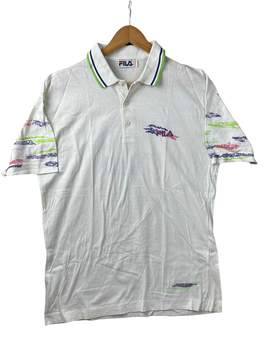 90s FILA Polo White Green L