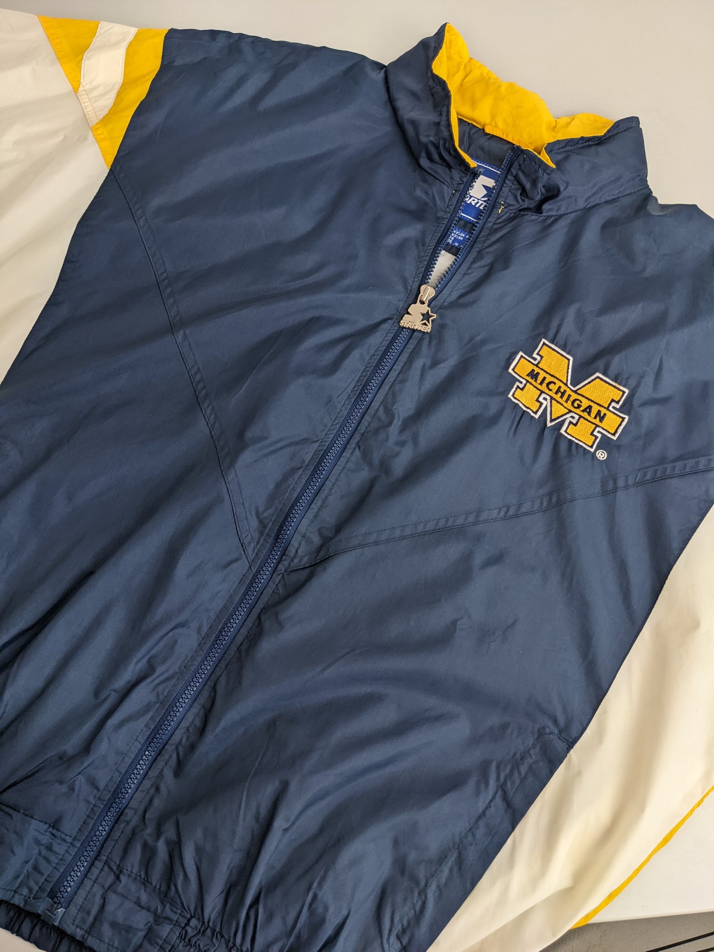 90s Starter Michigan Wolverines NCAA Light Jacket Navy Yellow XL